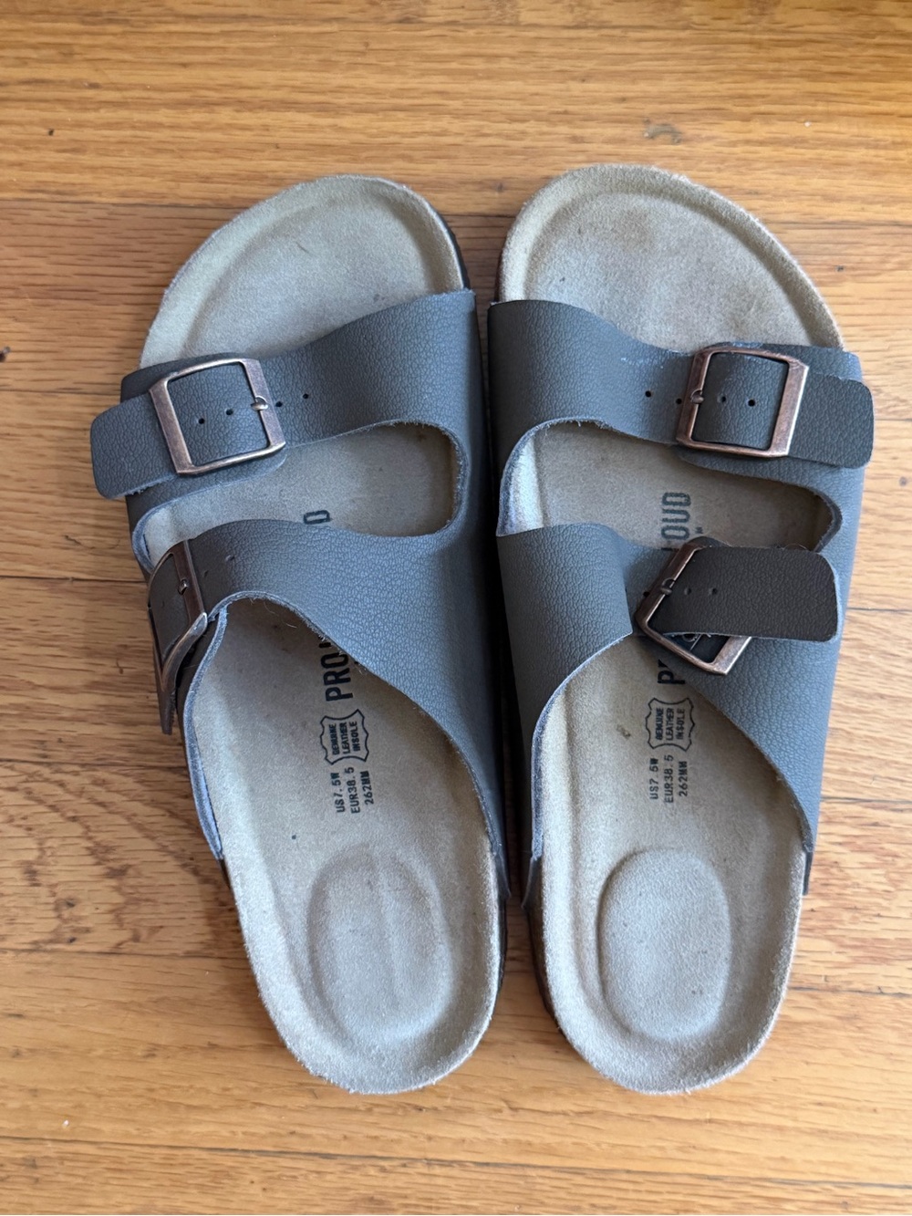 Women’s Two-Buckle Slide Sandals in Dark Gray